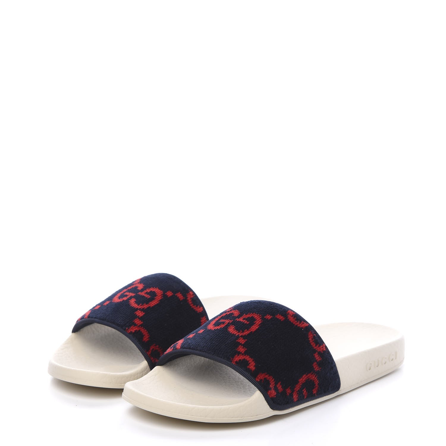 Gucci Velvet GG Monogram Slide Sandals 35 Blue Red 3 of 8