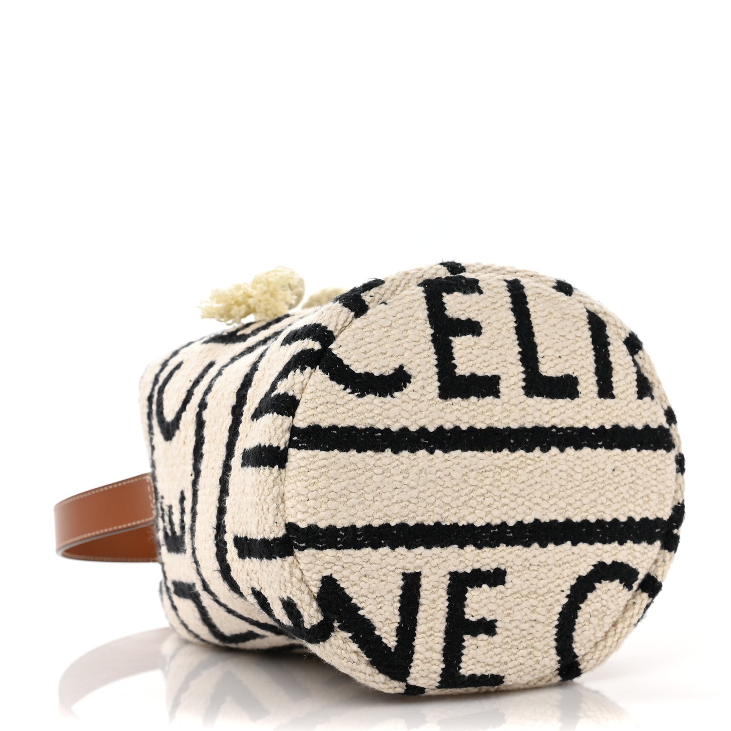 Celine All Over Textile Calfskin Striped Teen Drawstring Bag White Black 3 of 8