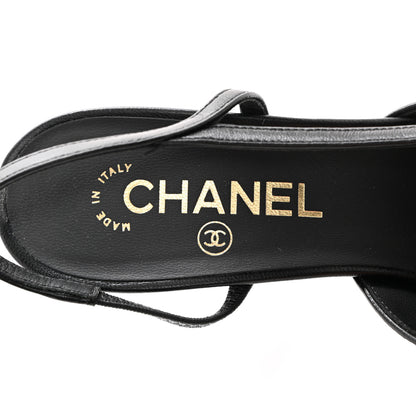 Chanel Lambskin Grosgrain Cap Toe CC Slingback Pumps 37 Black 6 of 9
