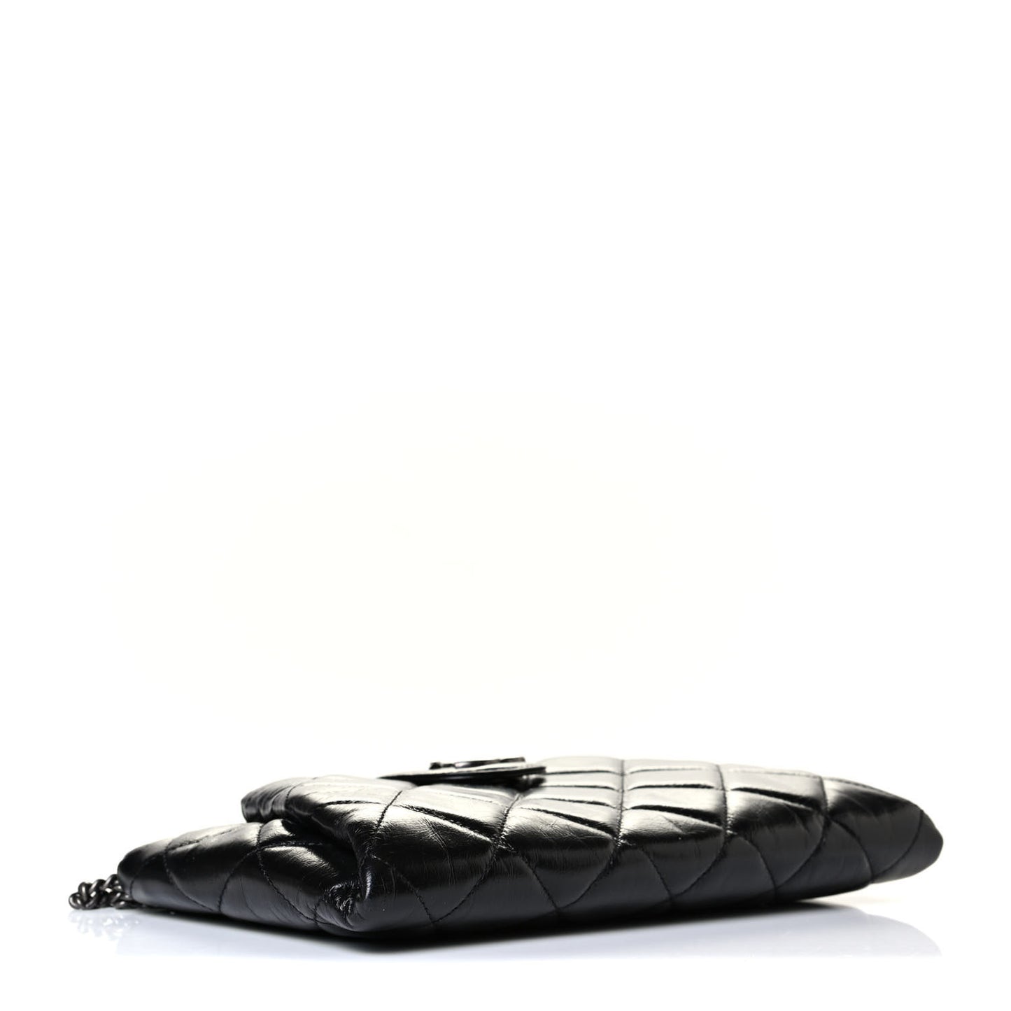 Glazed Calfskin Quilted Coco Pleats Chain Clutch Black