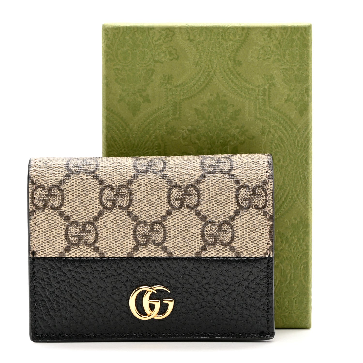 Gucci Dollar Calfskin GG Supreme Monogram GG Marmont Card Case Black Beige Ebony 8 of 8