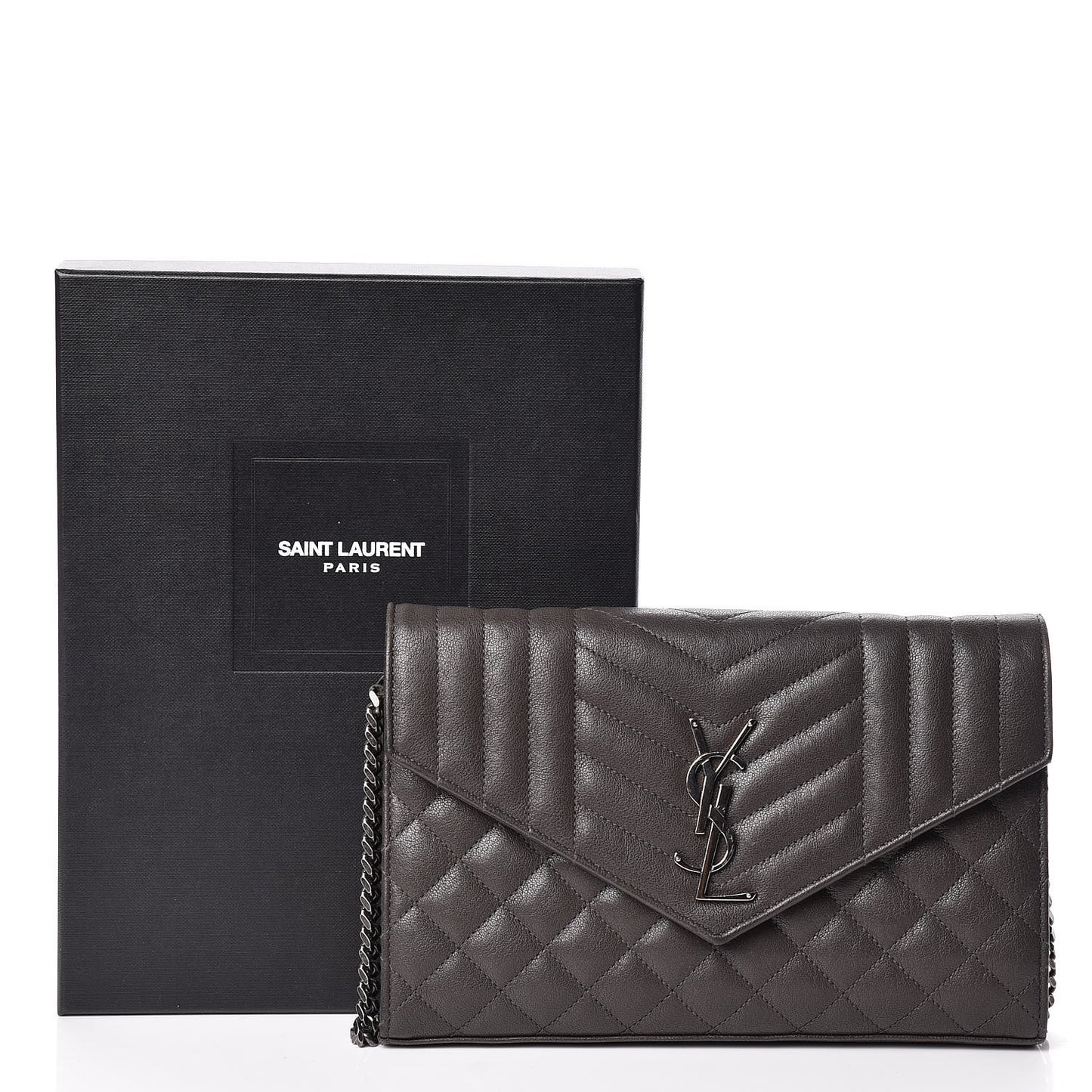 Sheepskin Tri-Quilt Monogram Envelope Chain Wallet Earth