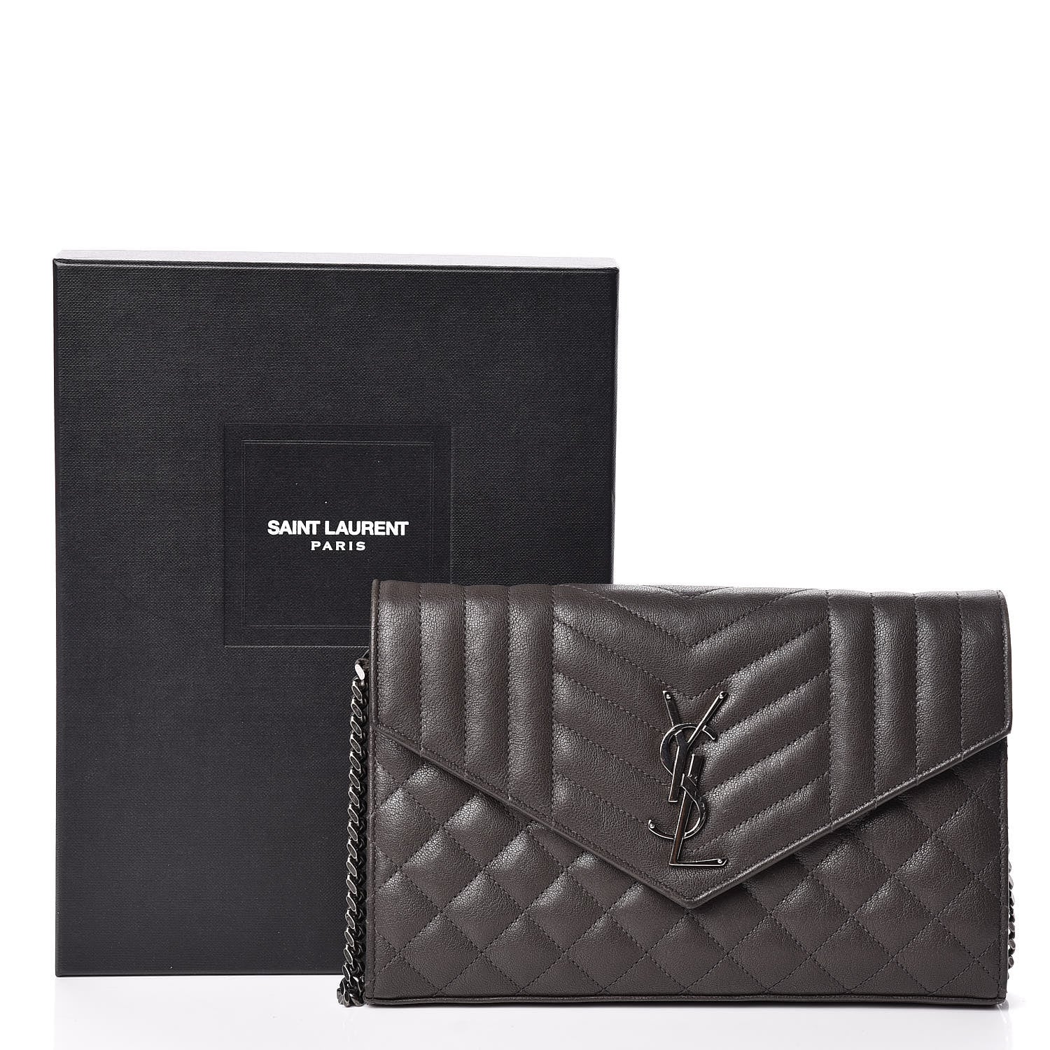 Saint Laurent Sheepskin Tri-Quilt Monogram Envelope Chain Wallet Earth 9 of 9