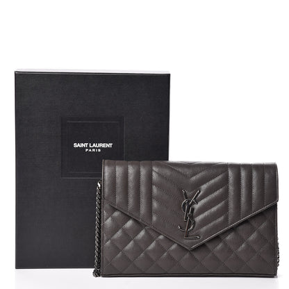Saint Laurent Sheepskin Tri-Quilt Monogram Envelope Chain Wallet Earth 9 of 9