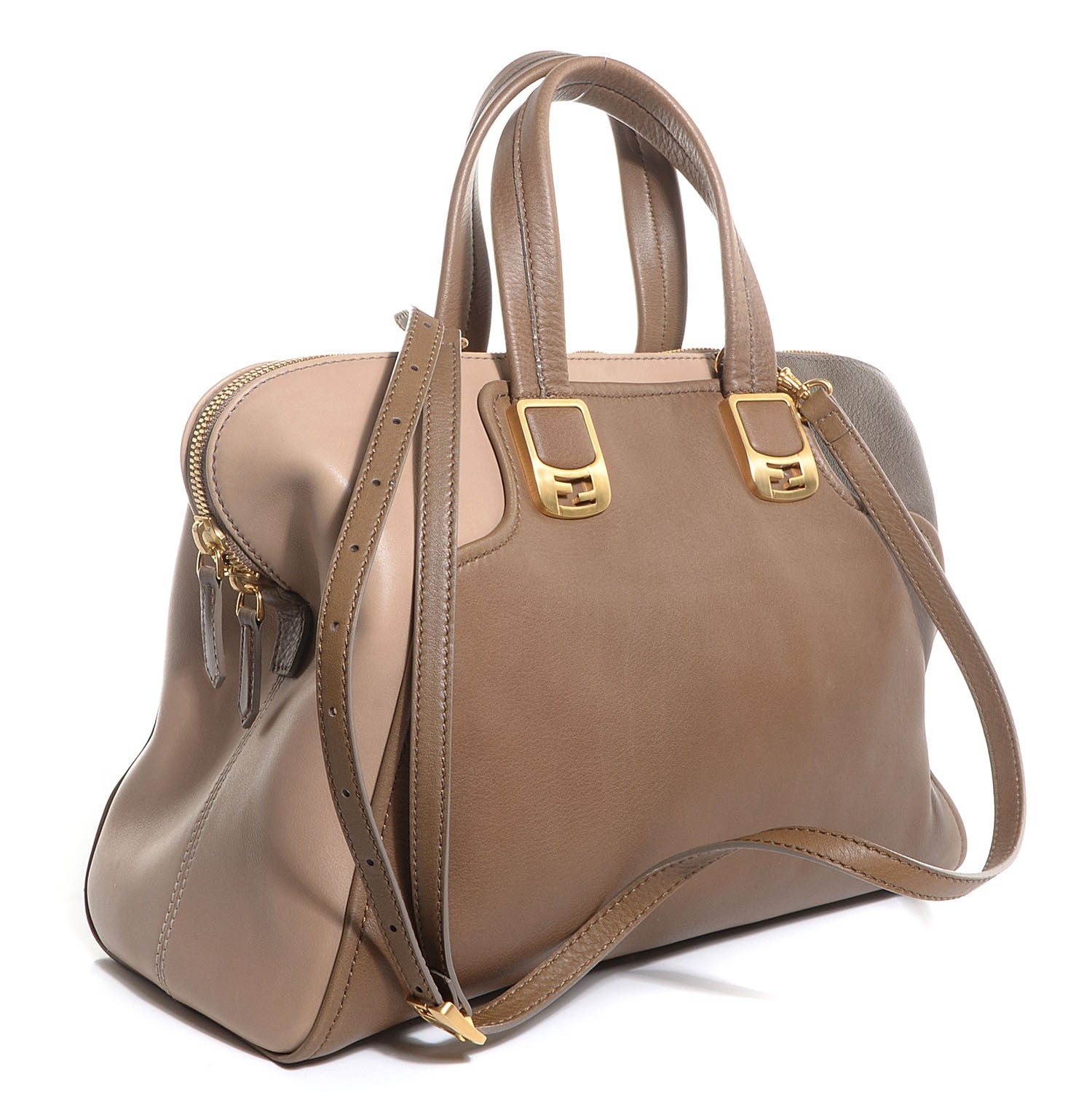 Fendi Capra Vitello Saddle Colorblock Large Chameleon Tote Grigio Pietra Fango 4 of 10