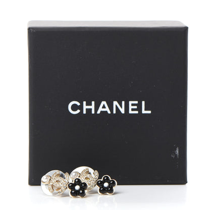 Chanel Crystal Pearl CC Flower Earrings Black Gold 5 of 5