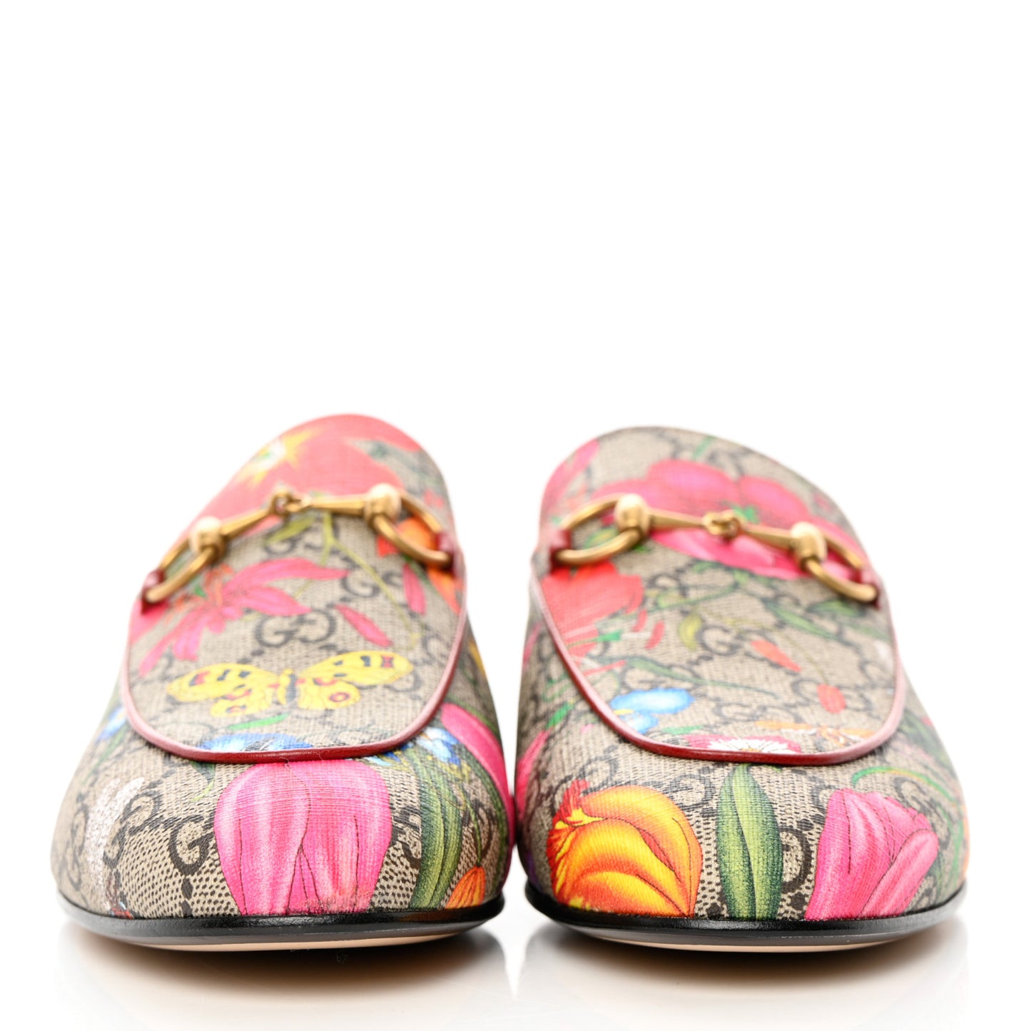 GG Supreme Monogram Flora Womens Princetown Slippers 37.5 Beige Ebony Multicolor Rosso