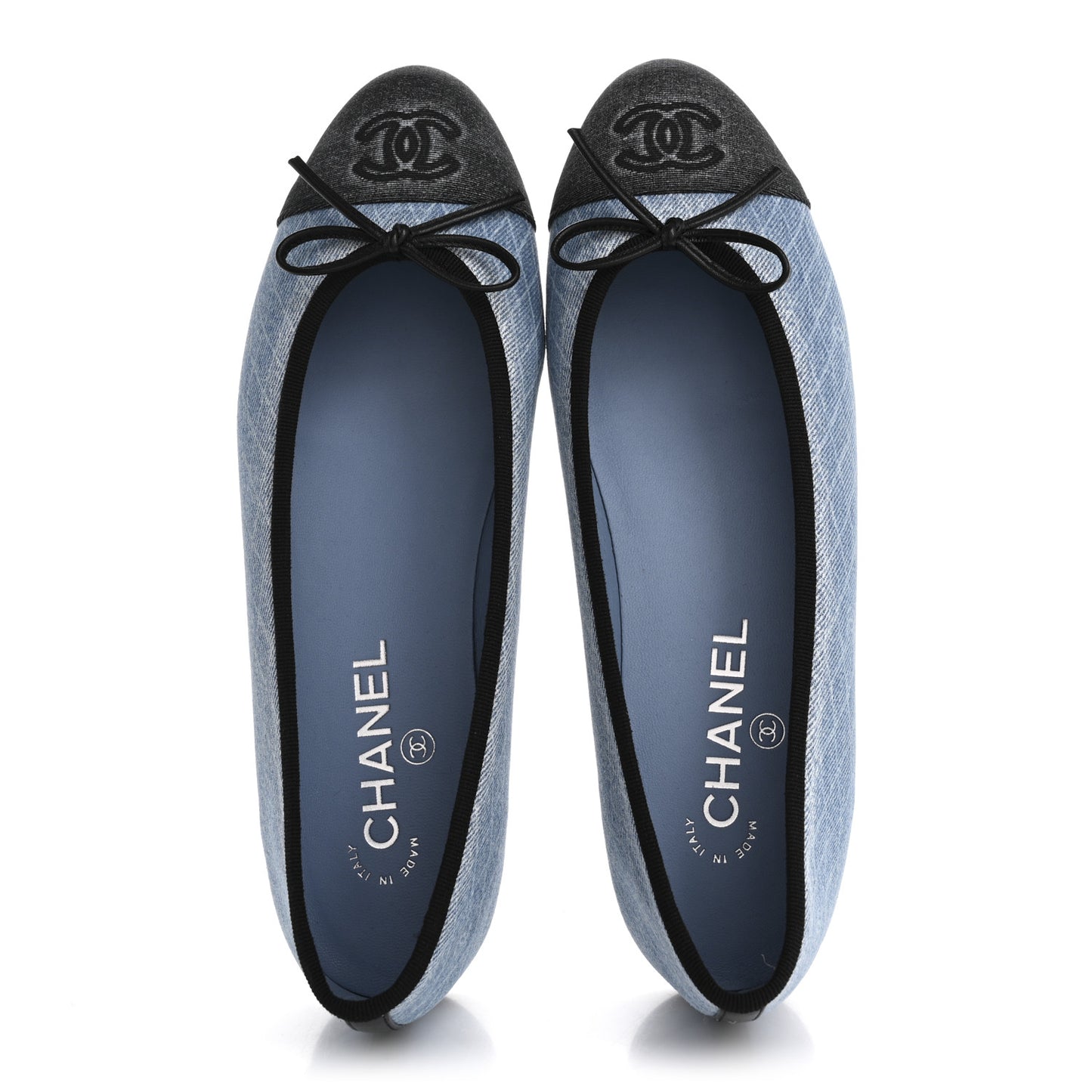Denim Printed Quilt CC Cap Toe Ballerina Flats 39 Light Blue Dark Grey
