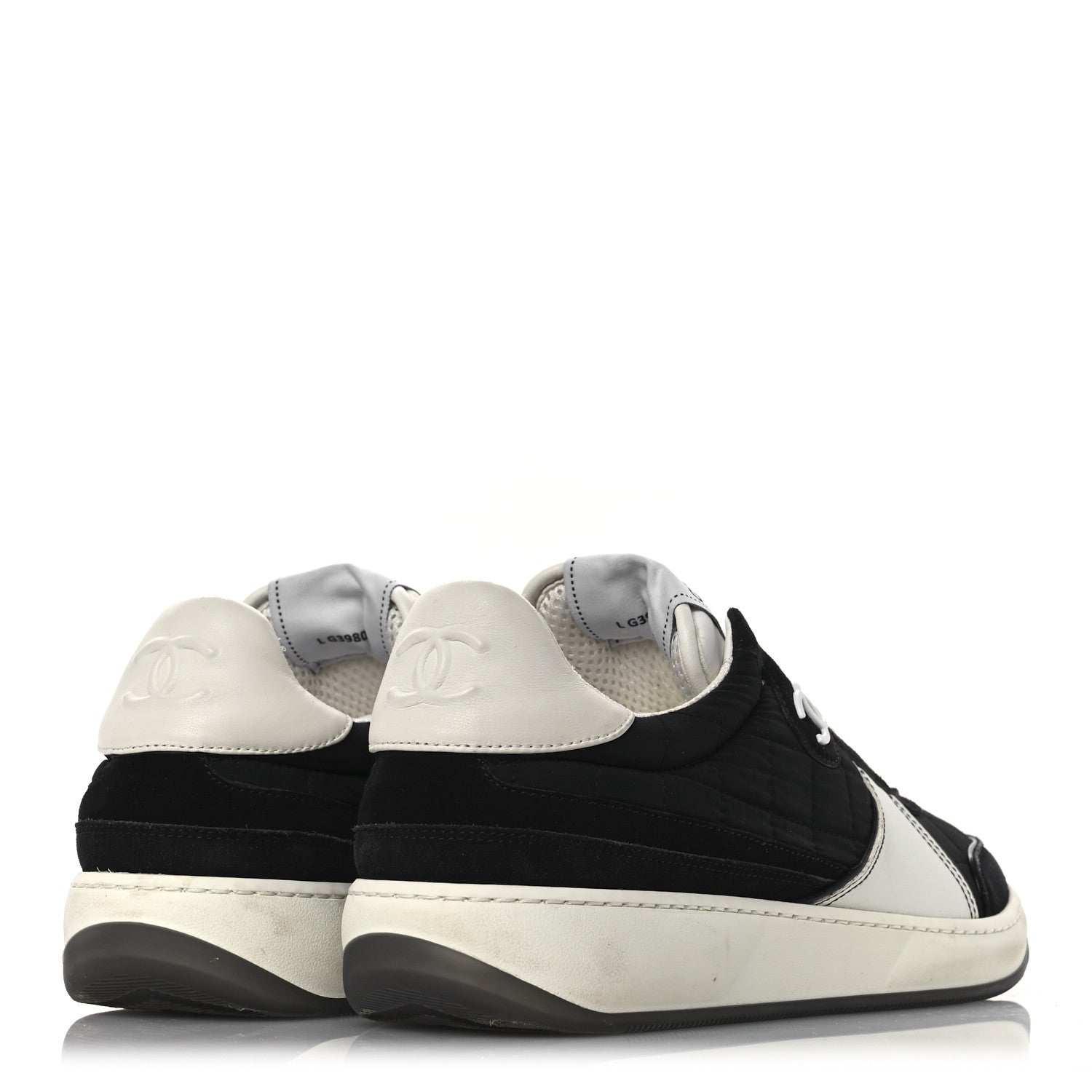 Chanel Suede Fabric Calfskin Womens CC Sneakers 41 Black White 5 of 13