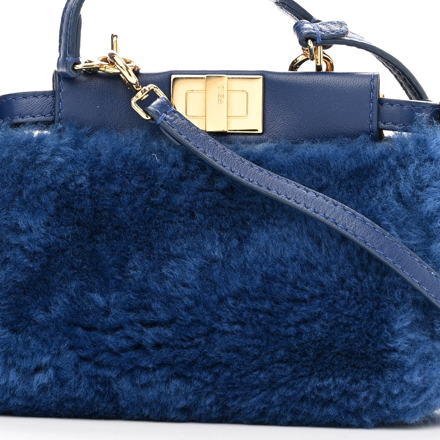 Fendi Shearling Shiny Nappa Micro Peekaboo Iconic Satchel Blue 9 of 11