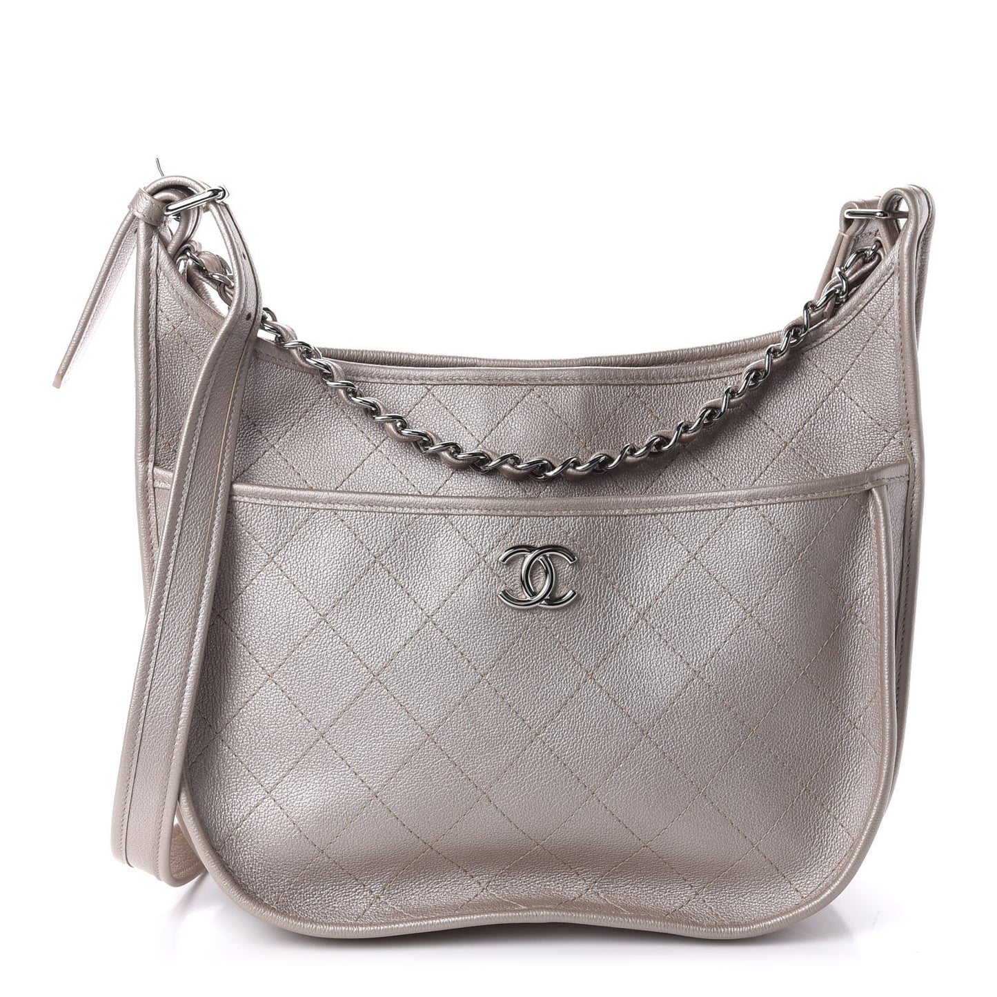 Metallic Calfskin Quilted Jungle Stroll Hobo Gold