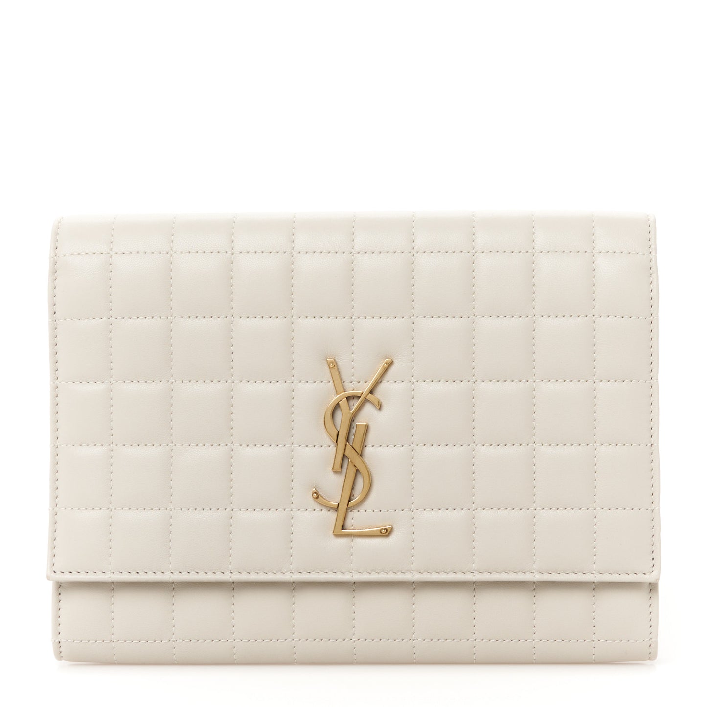 Lambskin Carre Quilted Cassandre Pouch Clutch Crema Soft