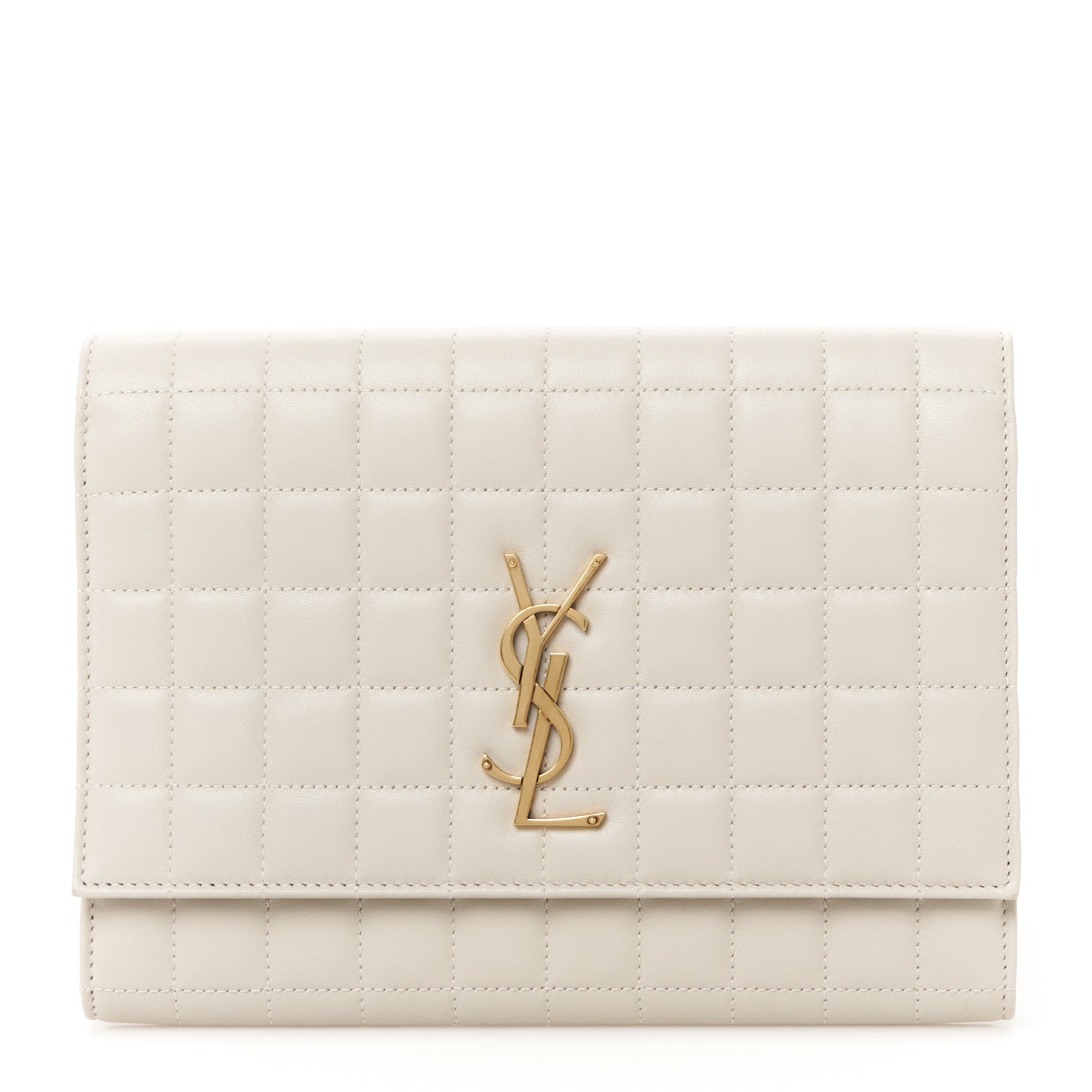 Saint Laurent Lambskin Carre Quilted Cassandre Pouch Clutch Crema Soft 1 of 8