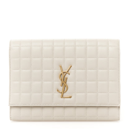 Saint Laurent Lambskin Carre Quilted Cassandre Pouch Clutch Crema Soft 1 of 8