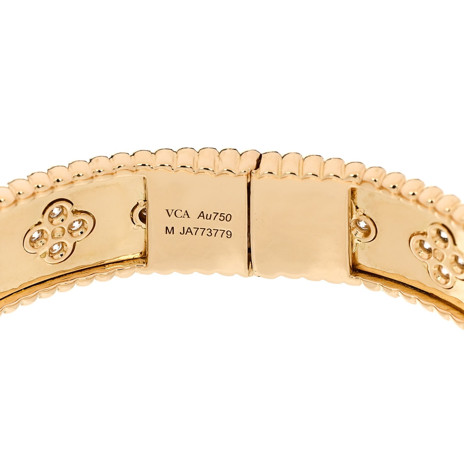Van Cleef & Arpels 18K Yellow Gold Diamond Perlee Clovers Bangle Bracelet M 3 of 4