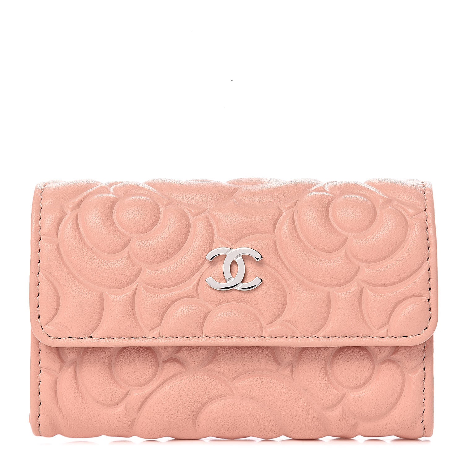 Chanel Goatskin Camellia Embossed Flap Card Holder Pink 1 of 9
