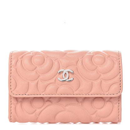 Chanel Goatskin Camellia Embossed Flap Card Holder Pink 1 of 9