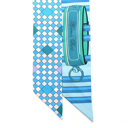 Hermes Silk Colliers De Chiens Remix Twilly White Turquoise 2 of 5