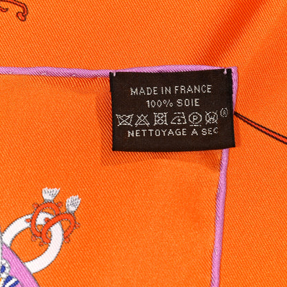 Hermes Silk La Folle Parade Scarf 90 Orange White Mauve 6 of 6