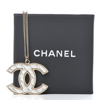Chanel Metal Quilted CC Pendant Necklace Gold White 6 of 6