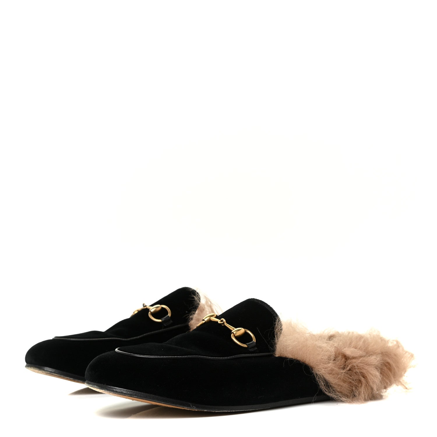 Gucci Velvet Fur Womens Princetown Slippers 37.5 Black 3 of 12