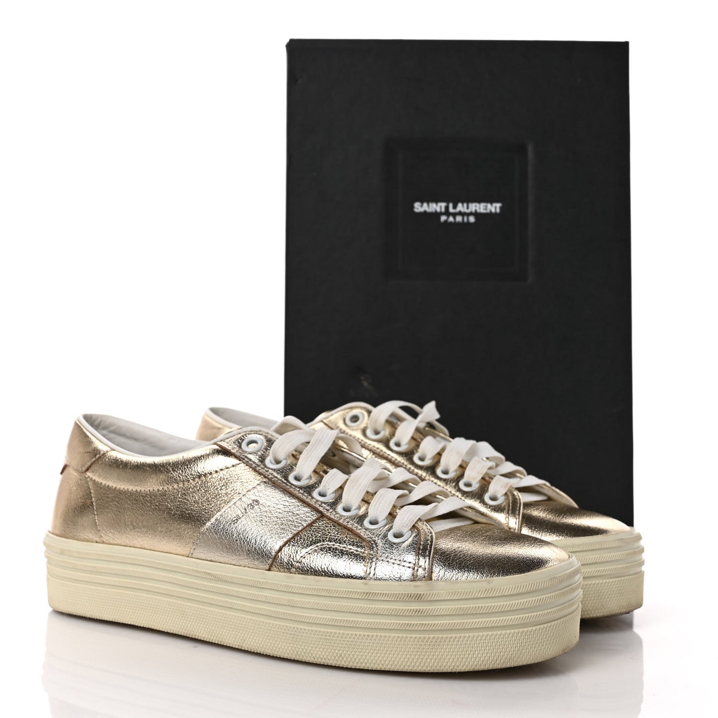 Metallic Calfskin Court Sneakers 39 Gold