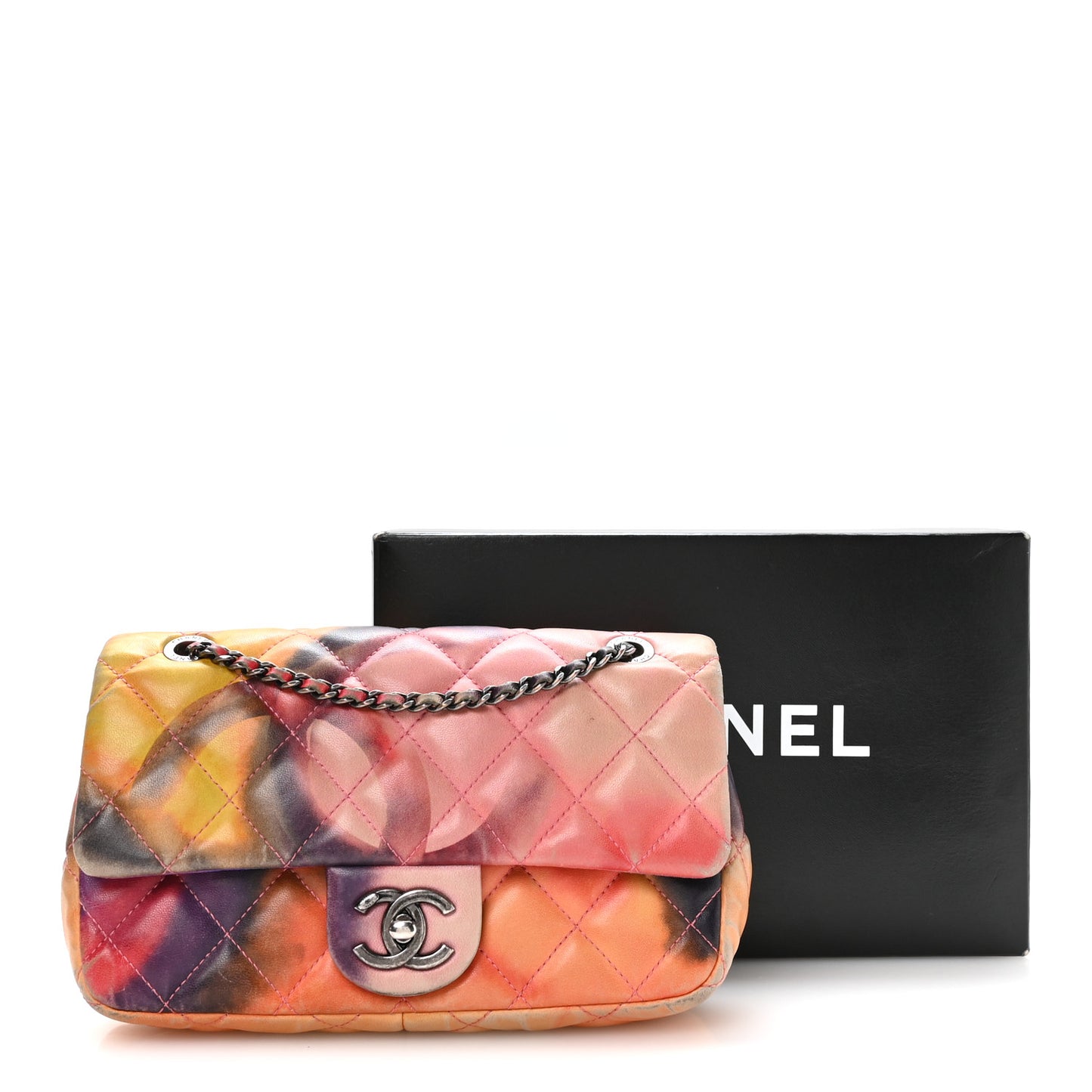 Printed Lambskin Quilted Small Flower Power Flap Ecru Orange Red Purple