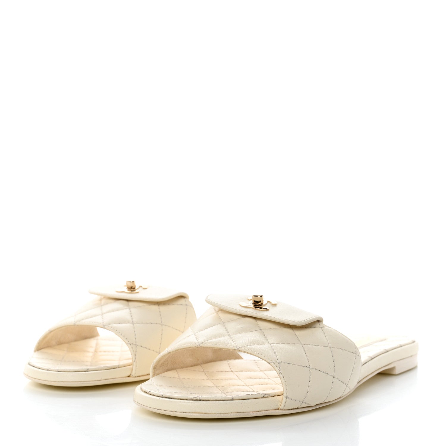Chanel Lambskin Quilted CC Turnlock Sandals 40 Ivory 3 of 8