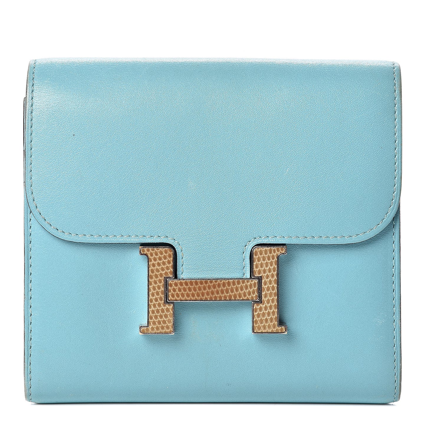 Tadelakt Lizard Constance Short Wallet Bleu Atoll Ficelle