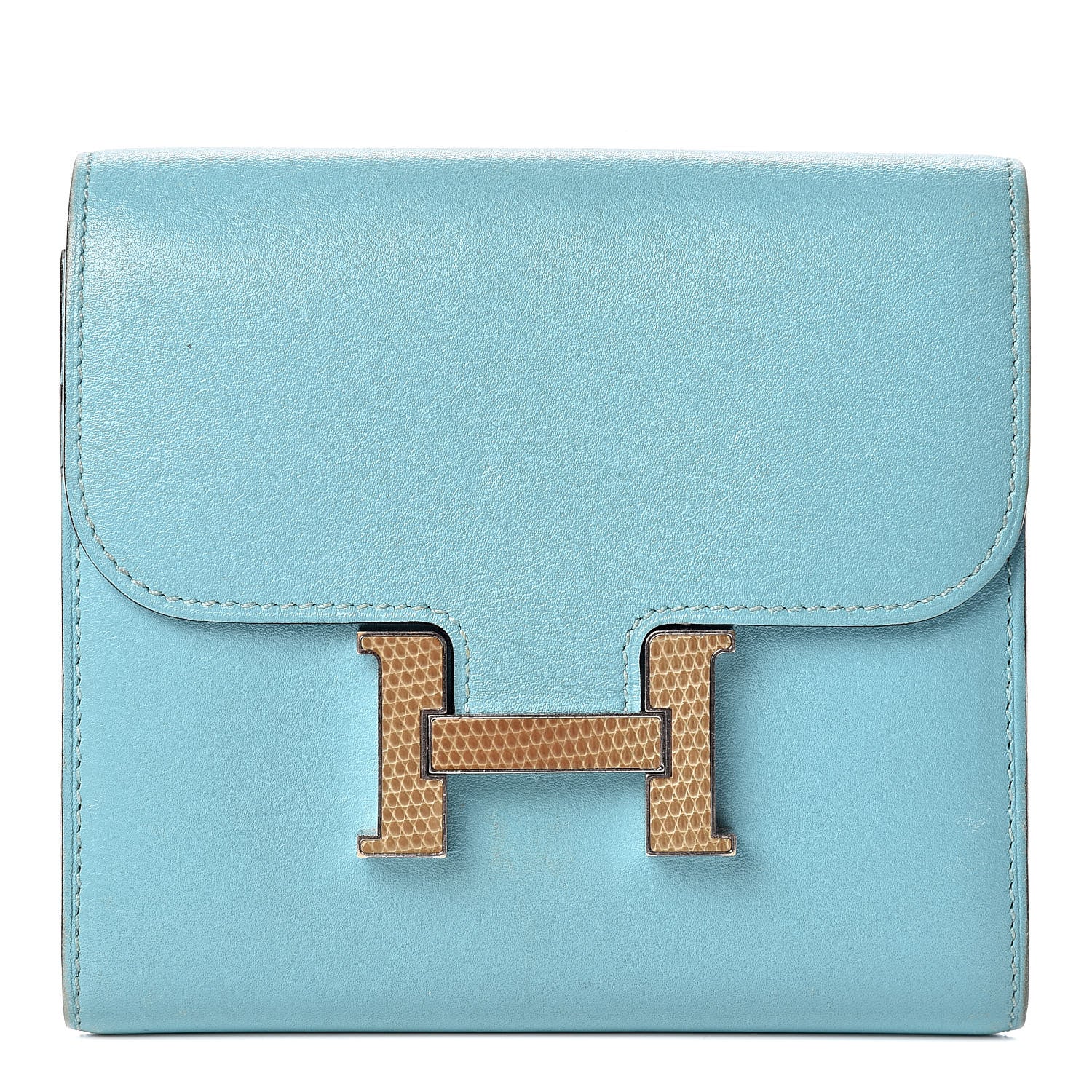 Hermes Tadelakt Lizard Constance Short Wallet Bleu Atoll Ficelle 1 of 11