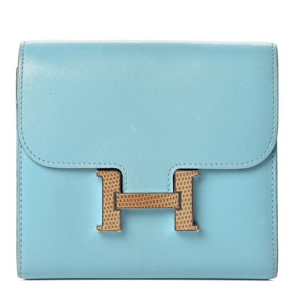 Hermes Tadelakt Lizard Constance Short Wallet Bleu Atoll Ficelle 1 of 11