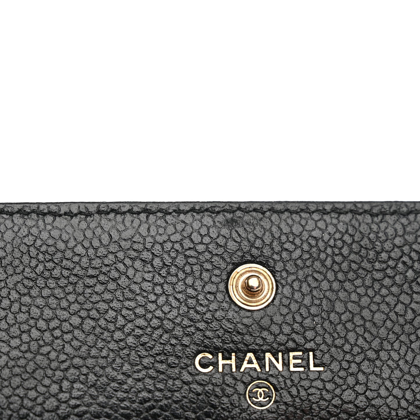 Caviar Camellia Embossed Flap Wallet Black