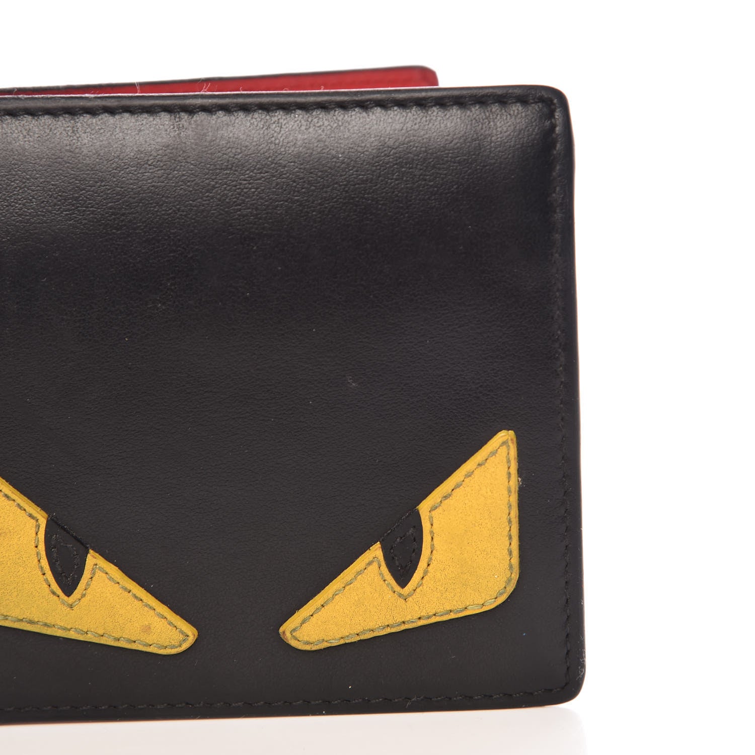 Fendi Vitello Century Monster Eyes Inlay Bi-Fold Wallet Black Giallo Rosso 11 of 14