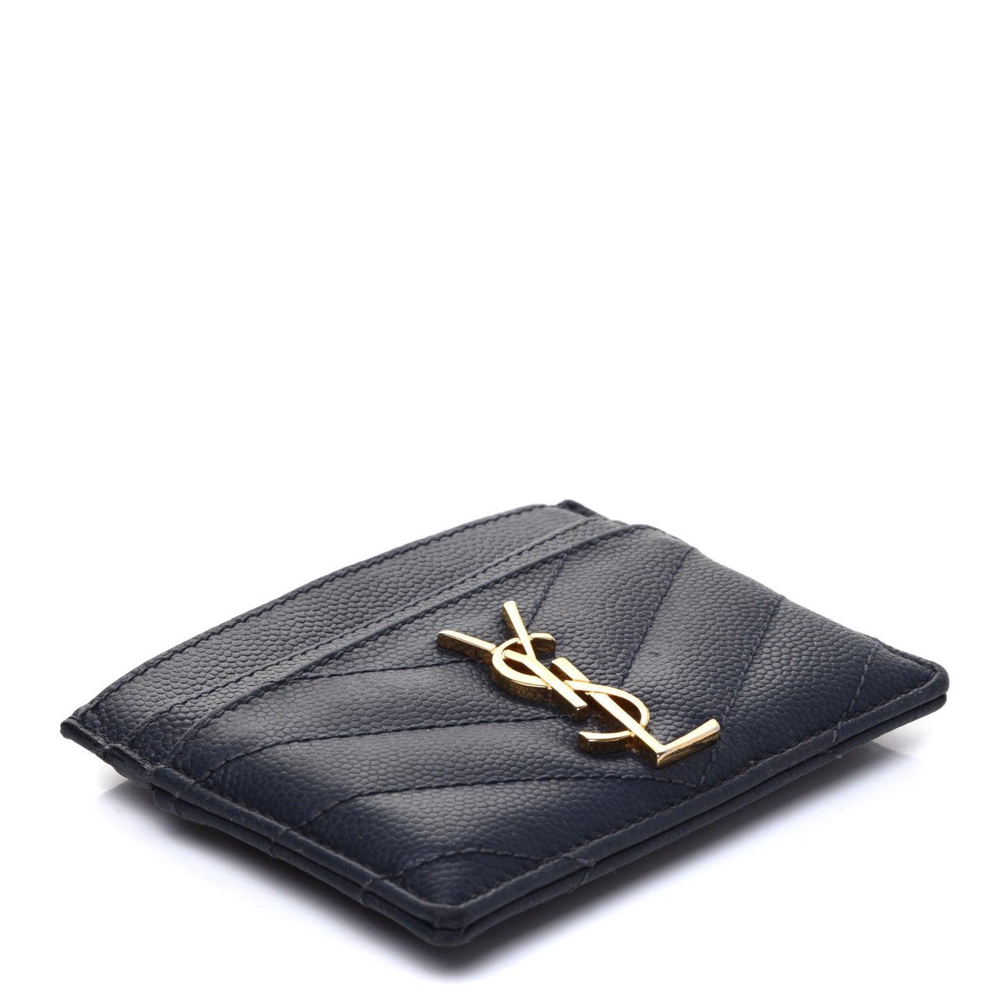Grain De Poudre Matelasse Chevron Monogram Credit Card Case Navy