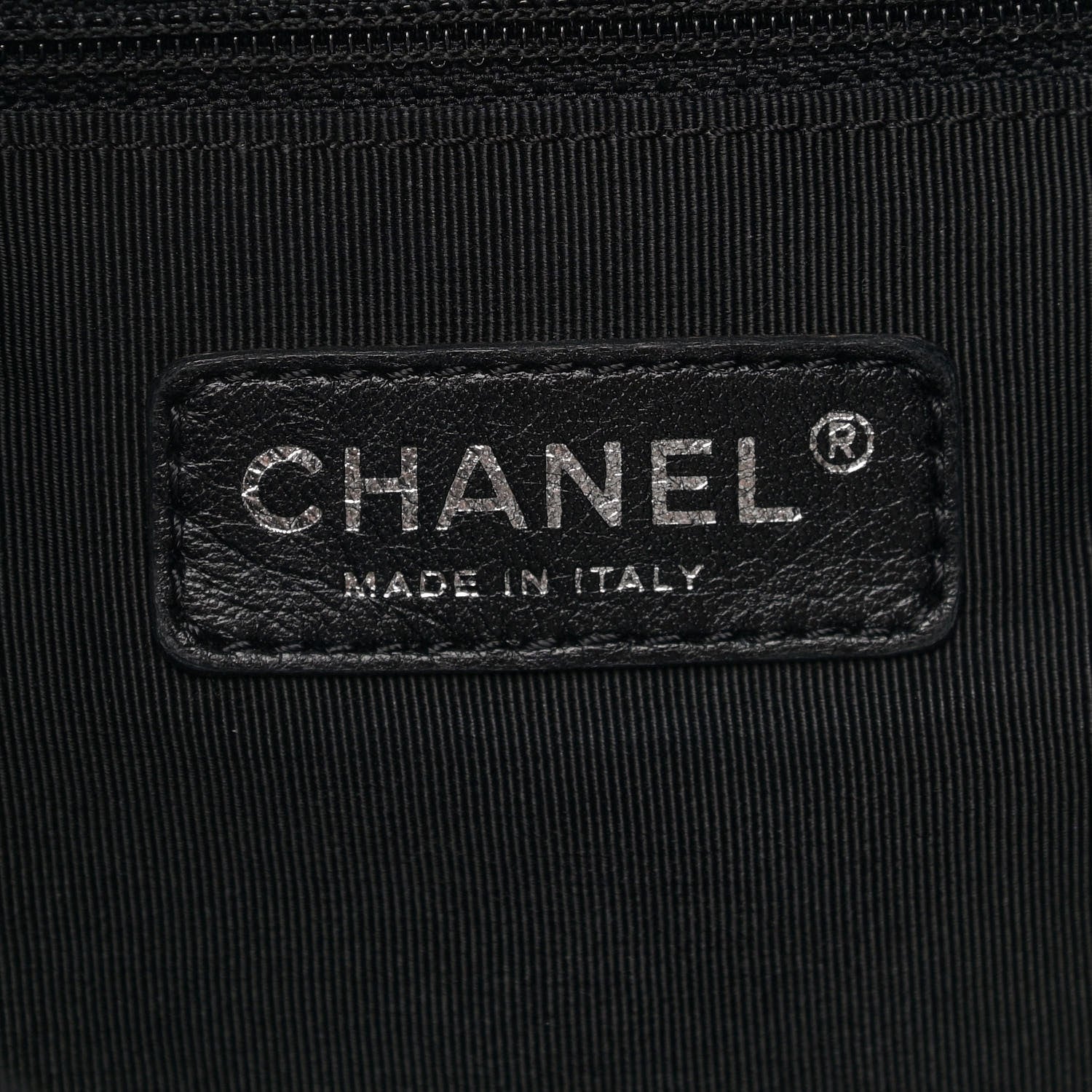 Chanel Striped Canvas Logo Tote Black 6 of 10