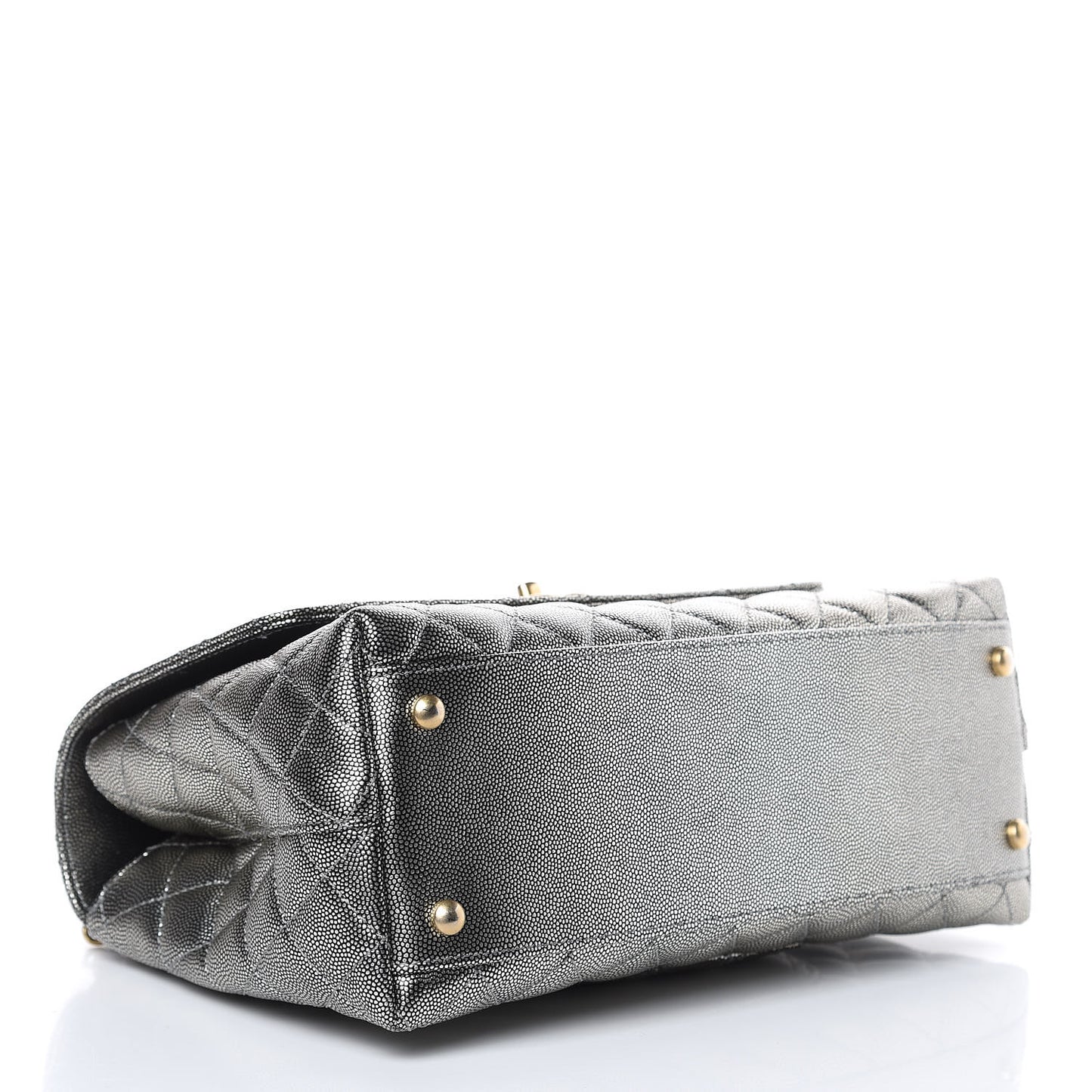 Metallic Caviar Quilted Small Coco Handle Flap Silver