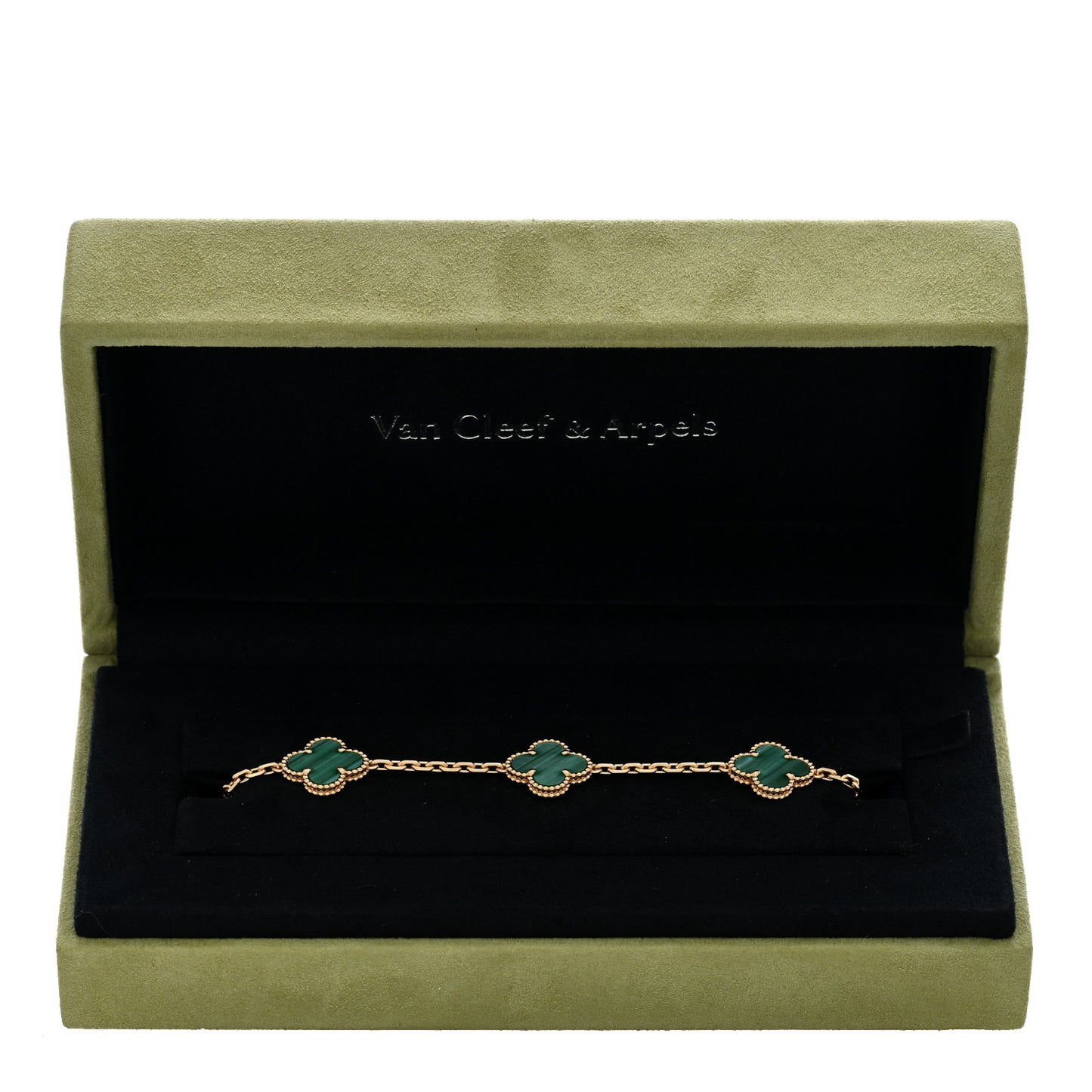 18K Yellow Gold Malachite 5 Motifs Vintage Alhambra Bracelet