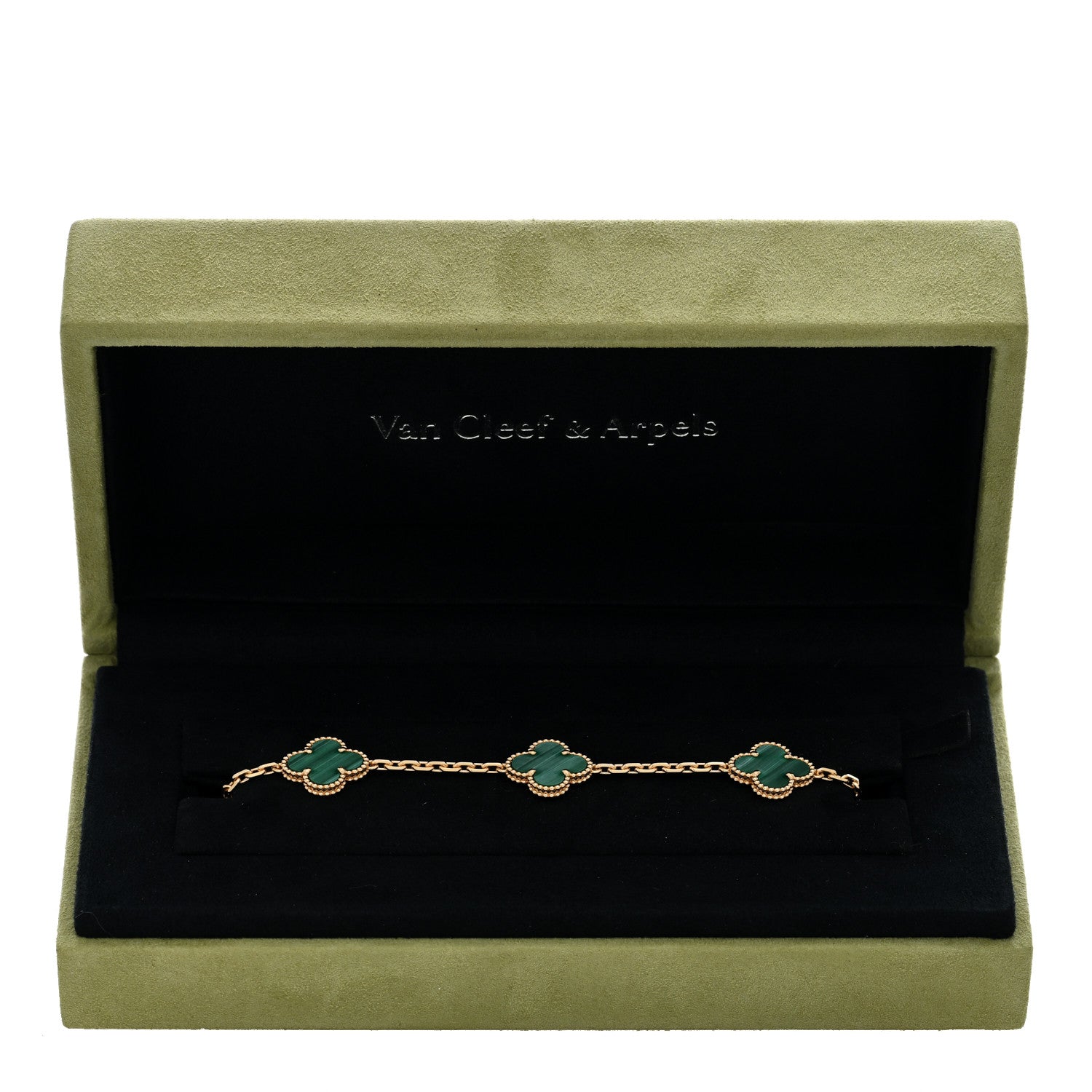 Van Cleef & Arpels 18K Yellow Gold Malachite 5 Motifs Vintage Alhambra Bracelet 4 of 4