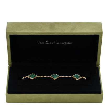 Van Cleef & Arpels 18K Yellow Gold Malachite 5 Motifs Vintage Alhambra Bracelet 4 of 4