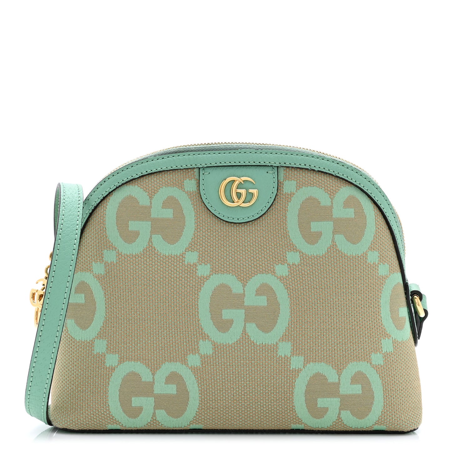 Monogram Jumbo GG Textured Dollar Calfskin Small Ophidia Dome Shoulder Bag Beige Pepperlight Mint