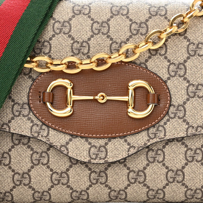 Gucci GG Supreme Monogram Azalea Calfskin Web Small Horsebit 1955 Crossbody Bag Beige Ebony Brown Sugar 7 of 9