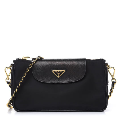 Prada Tessuto Nylon Saffiano Crossbody Bag Black 1 of 9