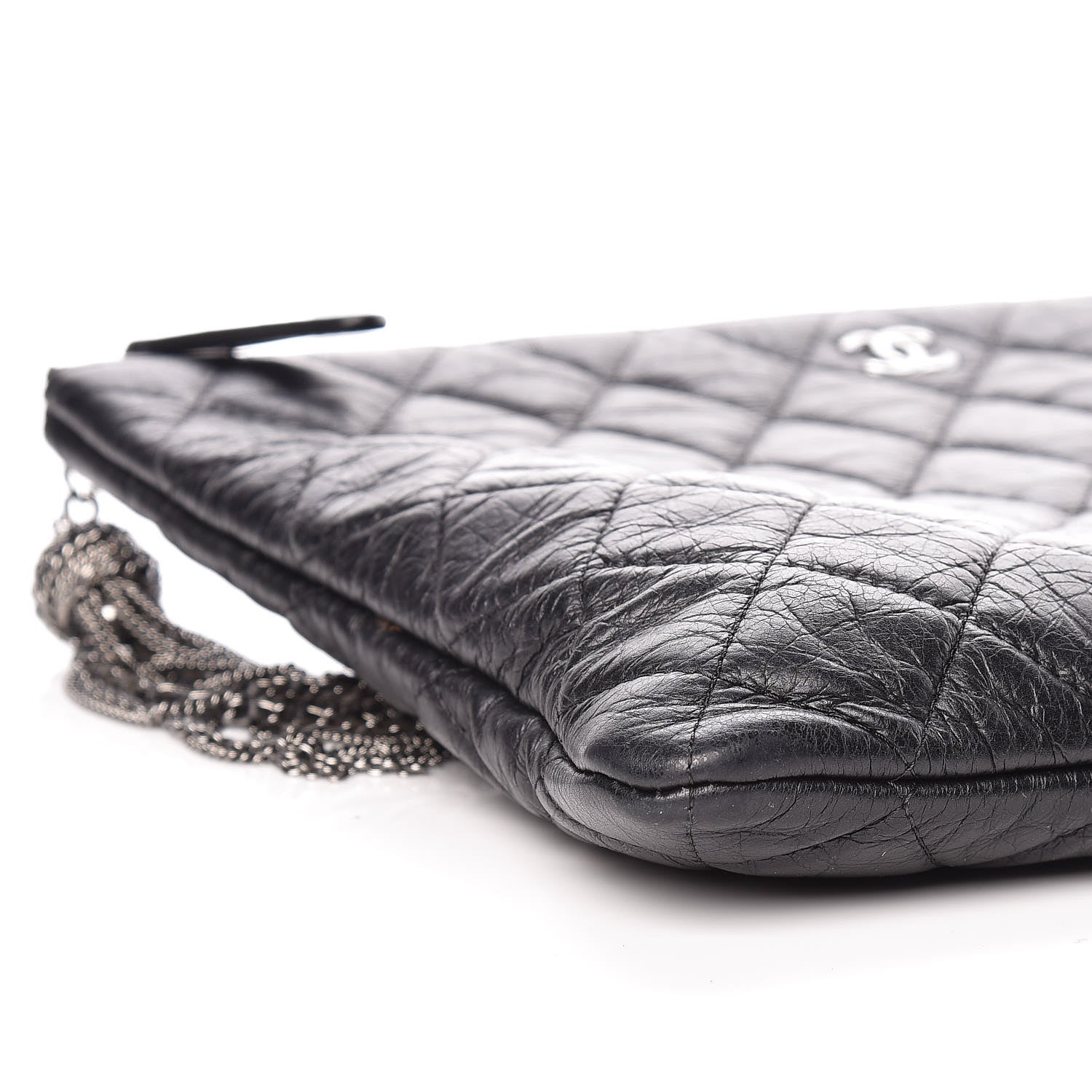 Chanel Aged Calfskin Quilted Medium Tassel Cosmetic Case Grey 8 of 9