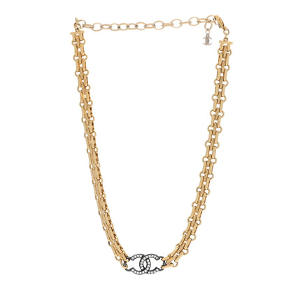 Chanel Crystal Chain Link CC Short Necklace Gold Silver 3 of 4