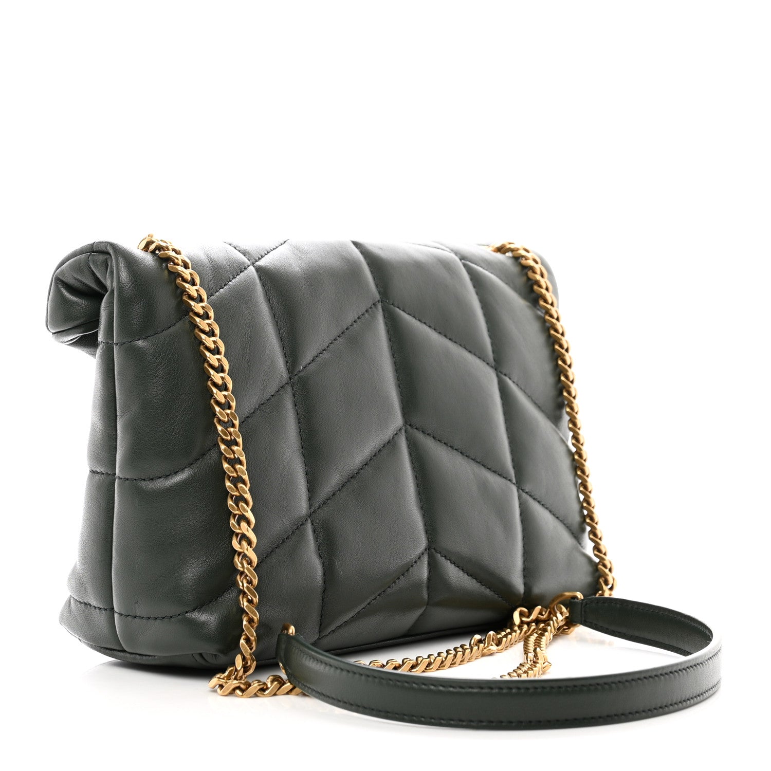 Saint Laurent Lambskin Quilted Toy Loulou Puffer Monogram Chain Satchel Verte Fonce 3 of 11