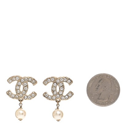 Chanel Pearl Crystal CC Drop Earrings Gold 2 of 5