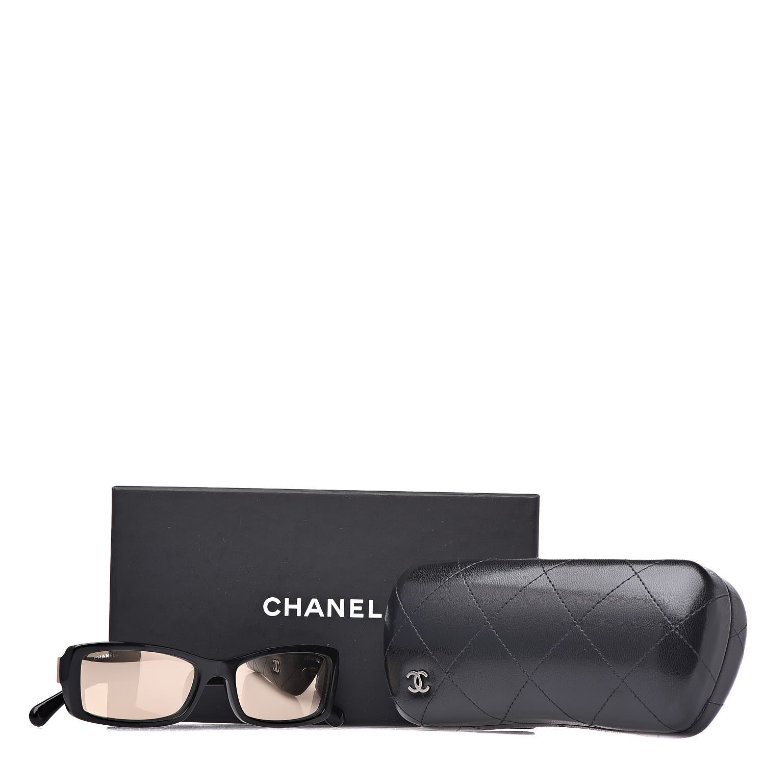 Chanel Rectangle Sunglasses S0129 Black Gold Glitter 427439