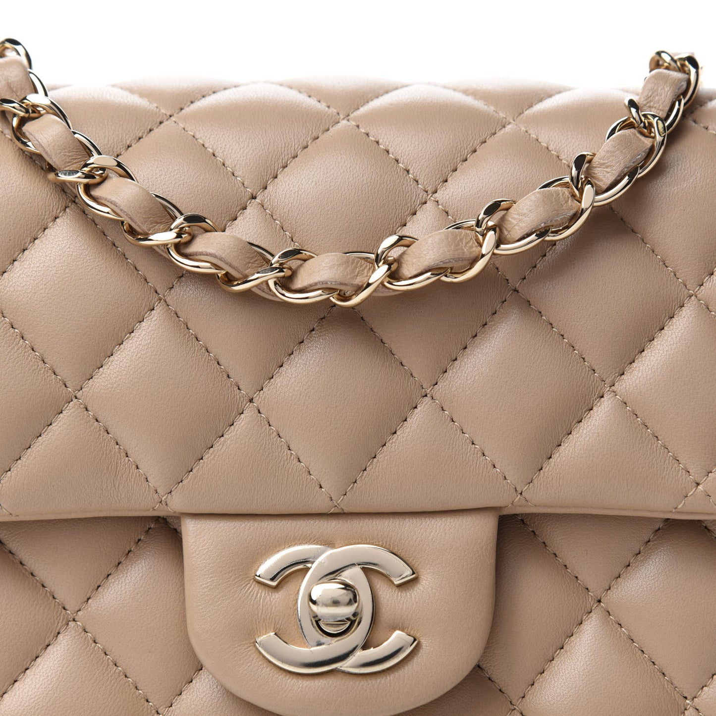 Lambskin Quilted Mini Square Flap Beige