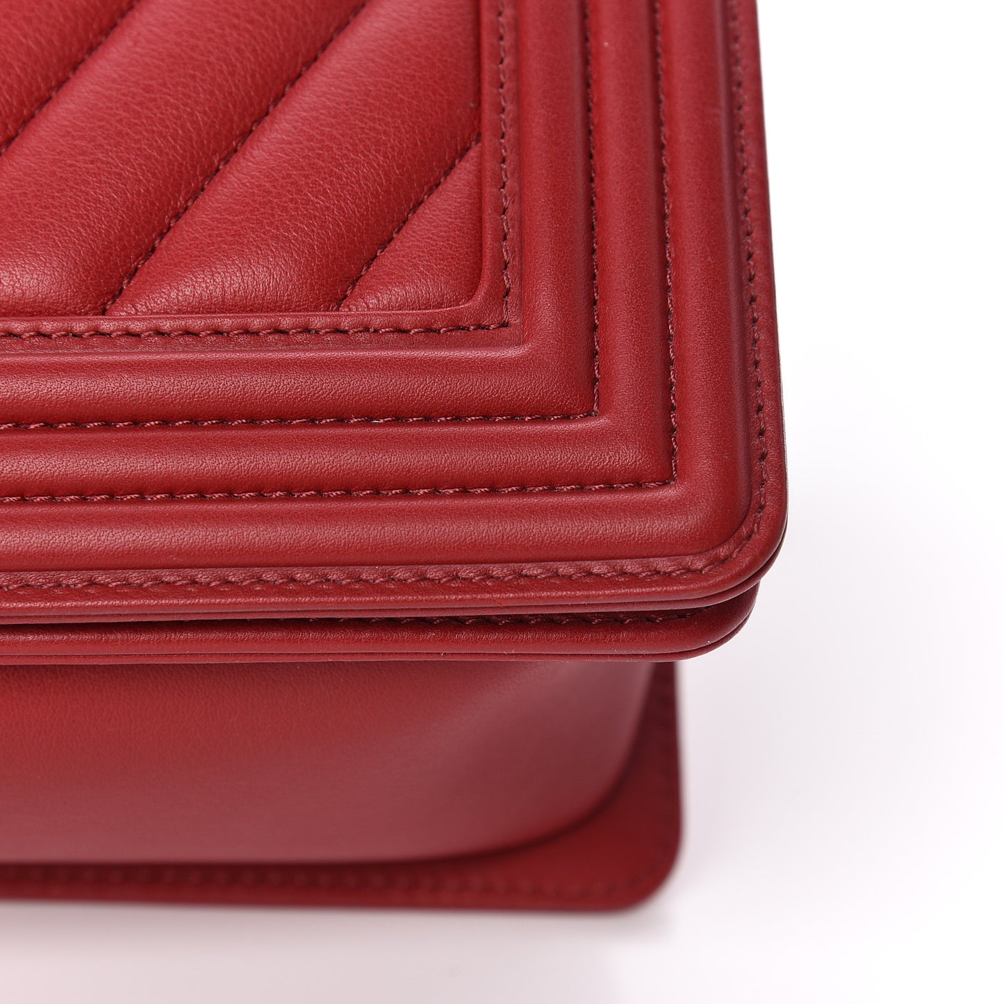 Calfskin Chevron Quilted New Medium Boy Flap Dark Red