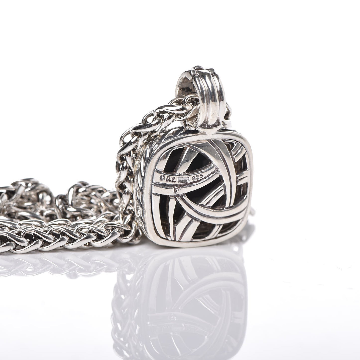 Sterling Silver Diamond Black Onyx 14mm Albion Enhancer Pendant Wheat Chain Necklace